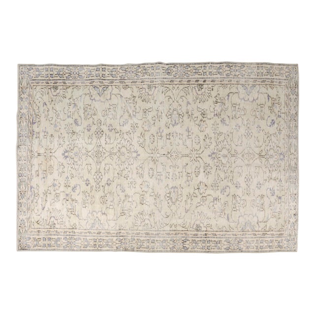 Authentic Vintage Turkish Carpet, Pale Neutral Organic Rug For Sale