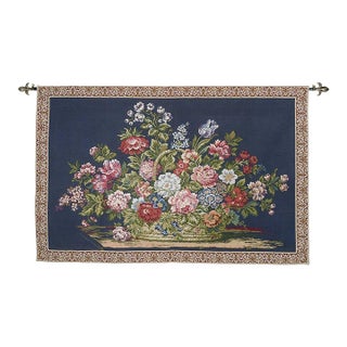 Floral Basket Dark Loom Woven Tapestry - 68 X 117 Cm (2'3" X 3'10") - Requires Rod Size 3 For Sale