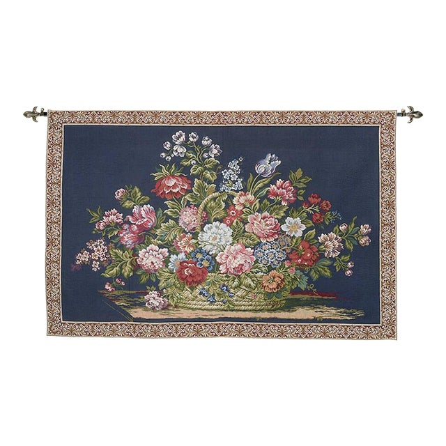 Floral Basket Dark Loom Woven Tapestry - 68 X 117 Cm (2'3" X 3'10") - Requires Rod Size 3 For Sale