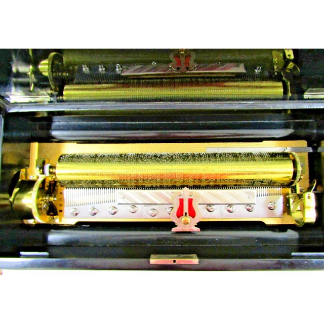 Swiss Ebonized Wood Trim Burl Walnut and Maple Inlaid Music Cylinder Box 1890s For Sale - Image 10 of 17