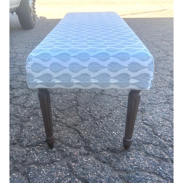 Vintage Lee Industries Mumbai Ink Fabric Upholstered Bench For Sale - Image 10 of 13