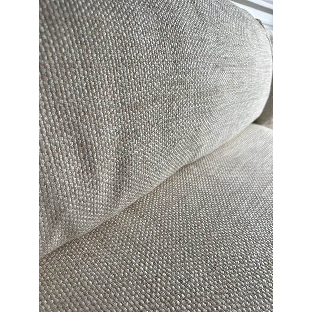 Lee Industries 8 Foot Two Cushion Sofa With Oak Base in White Woven Linen Blend Fabric For Sale - Image 10 of 11