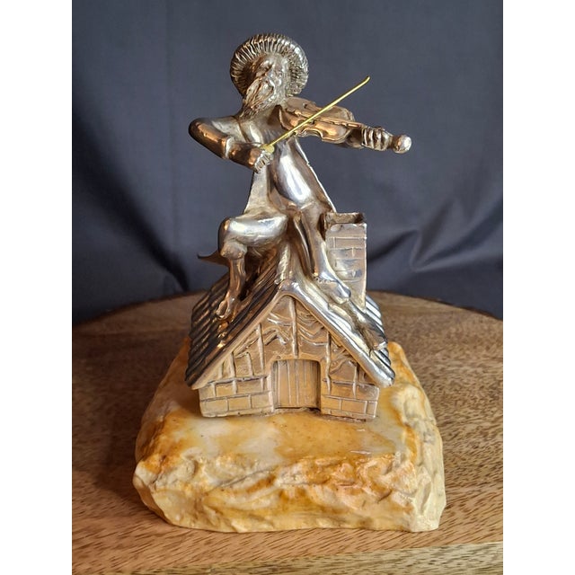 Vintage Sterling Silver 925 Fiddler on the Roof Figurine on Marble Base 6.5" For Sale - Image 17 of 18