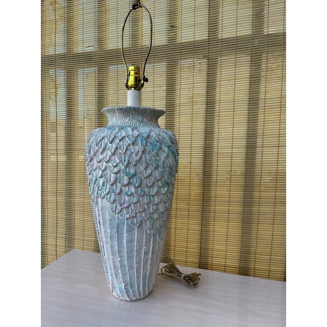 Large Postmodern Feathered Pattern Plaster Table Lamp. Circa 1980s For Sale - Image 4 of 12