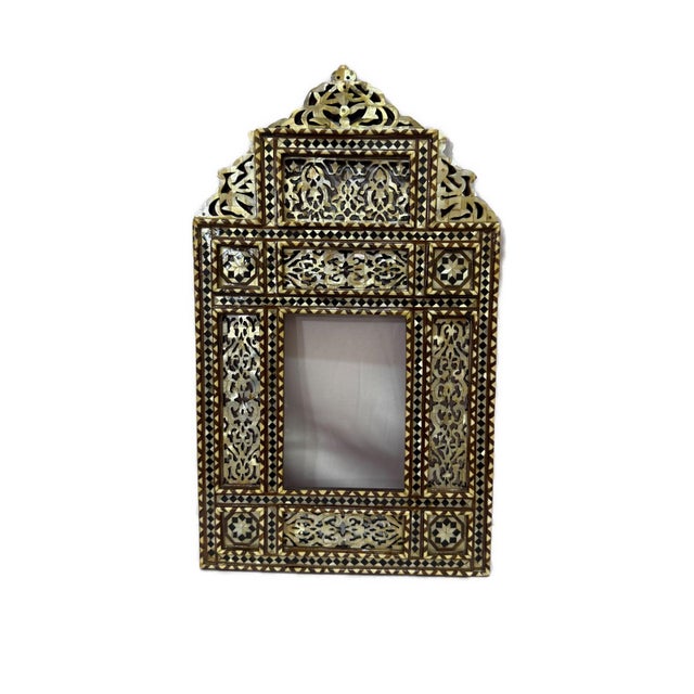 Mediterranean Handmade Mother of Pearl Inlaid Wooden Mirror Frame For Sale - Image 3 of 8