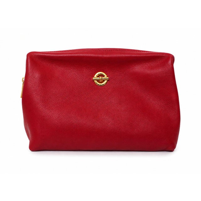 Vintage Celine Red Leather Vanity Case / Cosmetic Clutch With Gold Hardware For Sale - Image 11 of 14