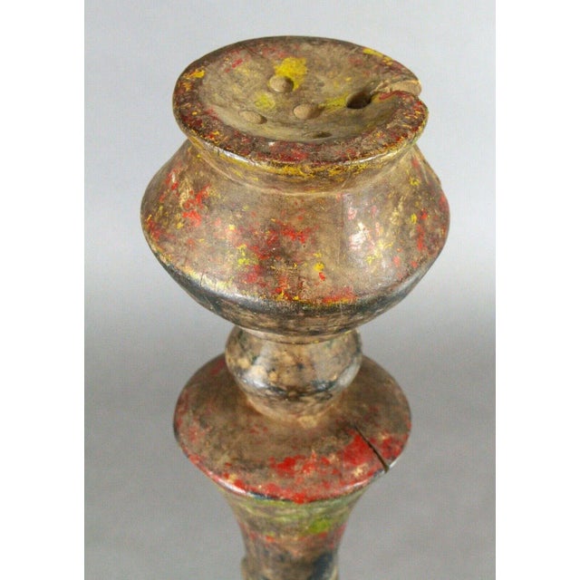 Early 20th Century Early 20th Century African Baule Carved & Painted Wood Candle Holder Lamp For Sale - Image 5 of 11