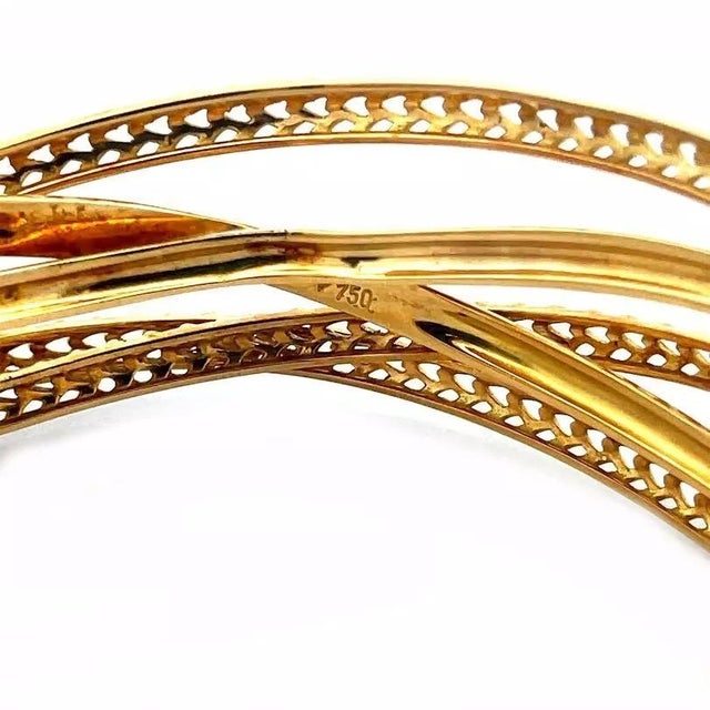 Metal Crossover Gold Cuff Bracelet 5 Row 18k Yellow Open Style Spiga Link For Sale - Image 7 of 7