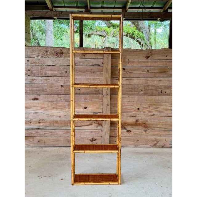 Vintage Tall Rattan and Woven Cane Wall-Mounted Étagère Shelf For Sale - Image 11 of 12
