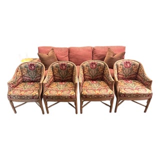 1960s Set of Four McGuire Bamboo & Cane Upholstered Game Chairs For Sale