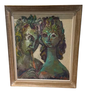 1950's Mid-Century Modern "Reviere Maternite" Painting by David Garfinkiel