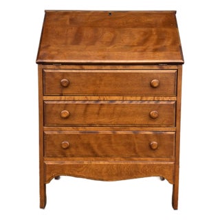 Vintage Maple Drop-Front Secretary Desk With Three Drawers For Sale