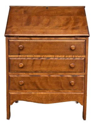 Vintage Maple Drop-Front Secretary Desk With Three Drawers