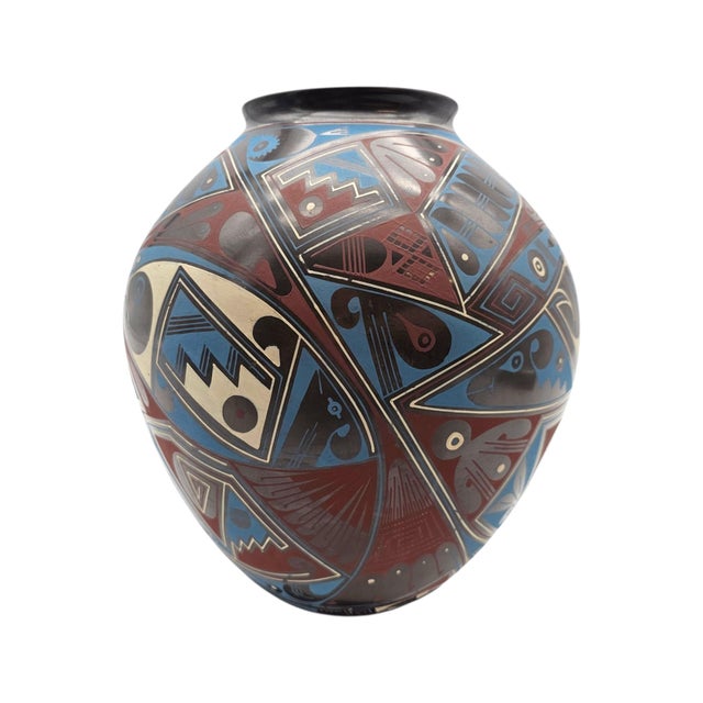 Red Signed Rodrigo Perez Mata Ortiz Polychrome Ceramic Vessel Casas Grandes 9" For Sale - Image 8 of 13