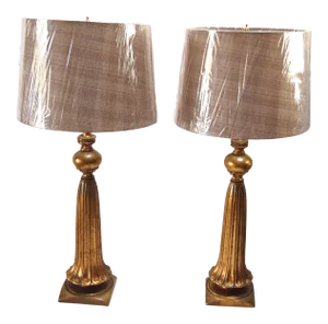 Italian Gilt Ceramic Lamps - A Pair