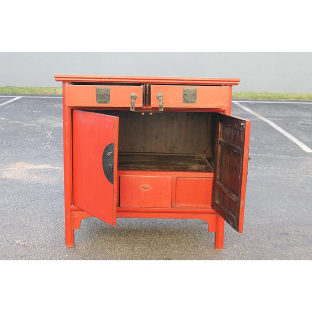 Wood 1950's Mid Century Chinoise Style Red Cabinet For Sale - Image 7 of 13