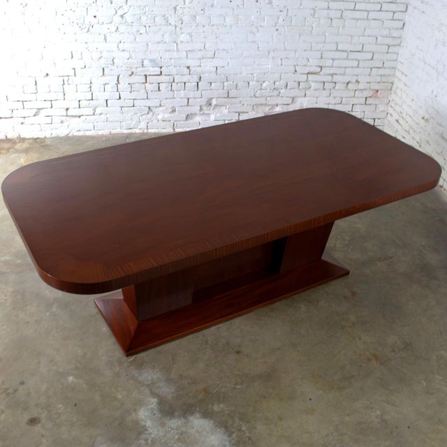Late 20th Century Modern Large Custom Mahogany Dining or Conference Table W/Double Pedestal Trestle Base For Sale - Image 4 of 18