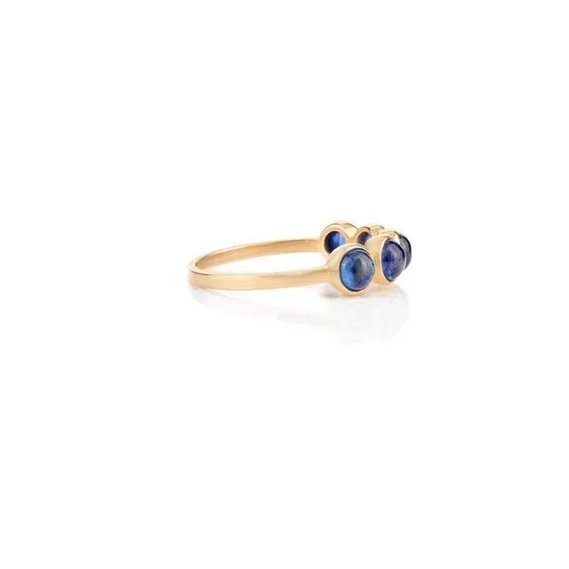 Contemporary Blue Sapphire Bezel Set Band Stacking Ring in 14k Solid Yellow Gold Size 5 For Sale - Image 3 of 5