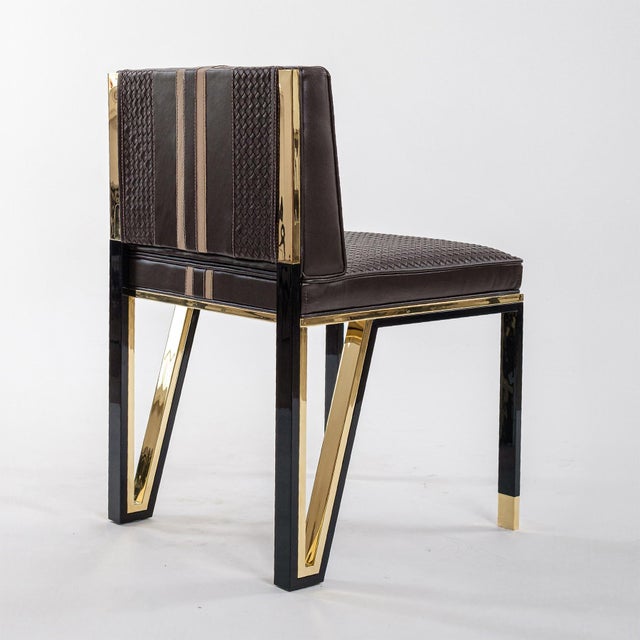 Metal Bizimyer Furniture, "Stella" Chair With Bronze and Exclusive Woven Leather, Tailor Made, Istanbul For Sale - Image 7 of 18