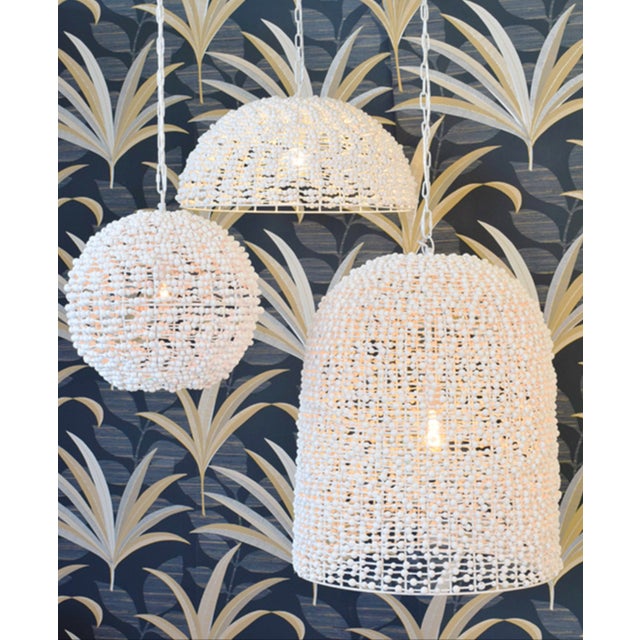 Worlds Away Matthew Izzo Home Arleigh Wood Bead Bell-Shaped Pendant Light For Sale - Image 4 of 4