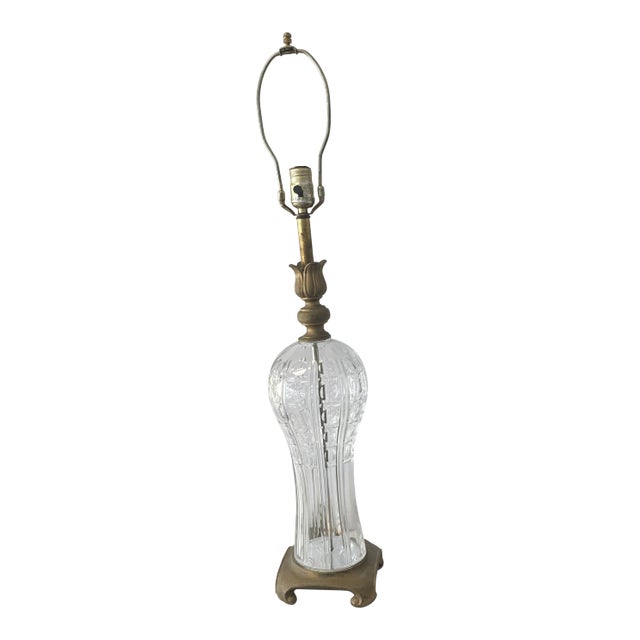 1980s Brass and Crystal Lamp by Safran and Glucksman For Sale