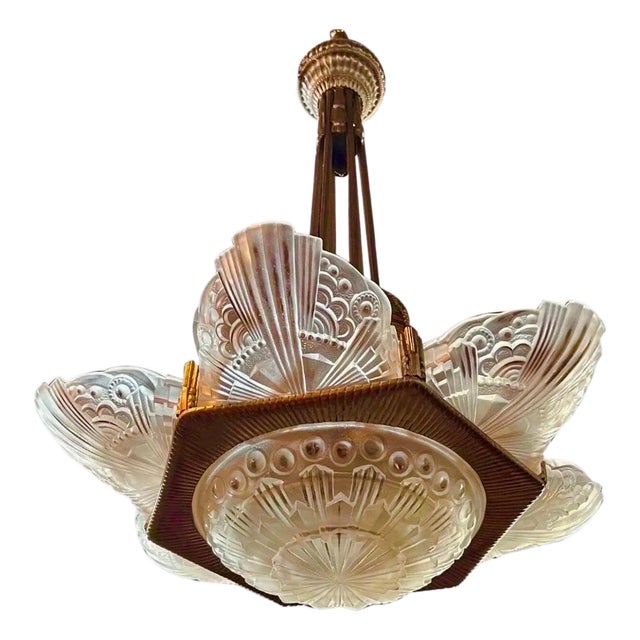 Gilt Bronze Chandelier by George Leleu, 1930 For Sale