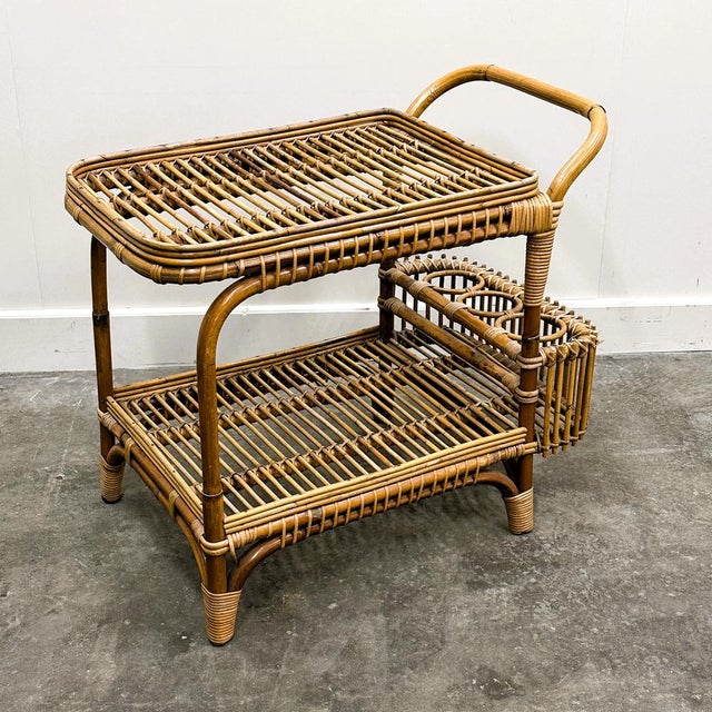 Vintage Italian Rattan Bar Cart with Bottle Holder, 1970s For Sale - Image 13 of 13