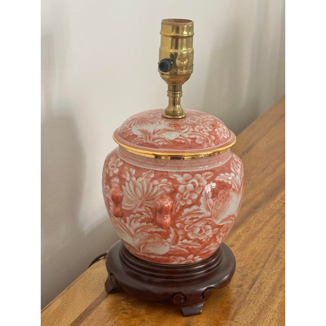 1980s Small Asian Orange and White Table Lamp For Sale - Image 6 of 10