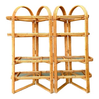 Vintage Arched Rattan Accordion Etagere For Sale