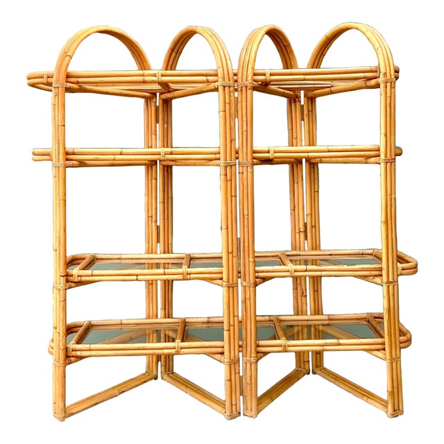 Vintage Arched Rattan Accordion Etagere For Sale
