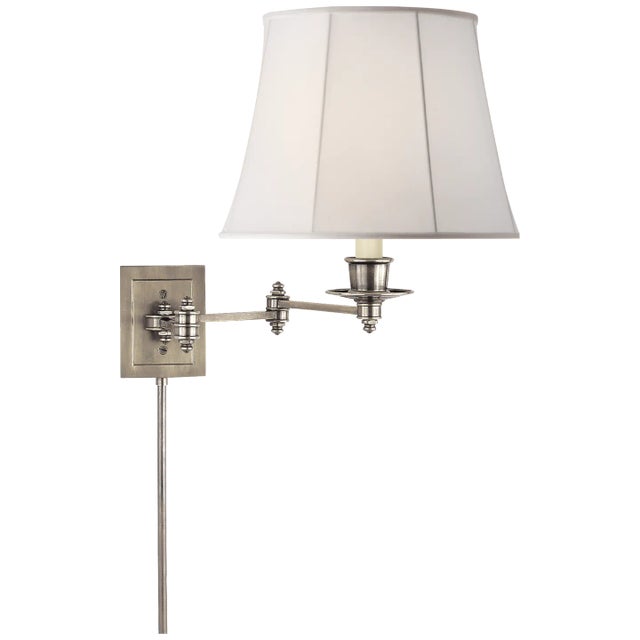 Triple Swing Arm Wall Lamp in Antique Nickel with Linen Shade Height: 13" Extension: 18.5" Backplate: 3.5" x 4.5"...