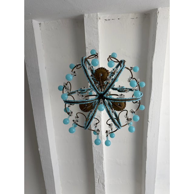 French Blue Opaline Drops Beaded Chandelier, Circa 1920 For Sale - Image 3 of 13