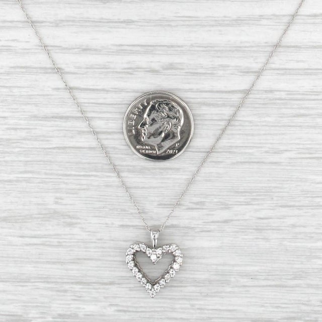 0.37ctw Diamond Open Heart Pendant Necklace 14k White Gold 18" Rope Chain For Sale - Image 4 of 6