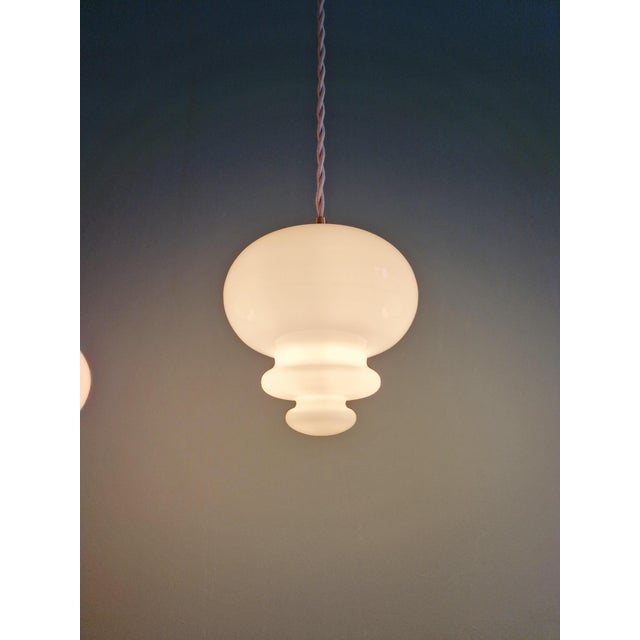 Scandinavian Pendant Lights in White Opaline Glass, 1960s, Set of 3 For Sale - Image 6 of 17