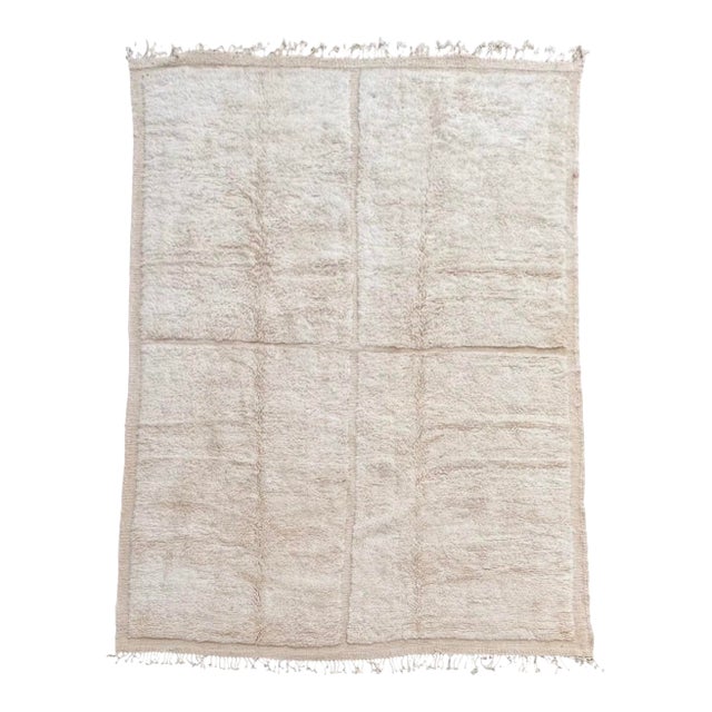 Large Moroccan Beni M’rirt Rug 7'10" X 11'6" – Luxury Handwoven Wool Carpet, Minimalist Cream High-End Design For Sale