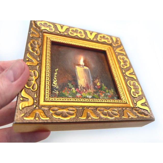 Framed Painting of Lighted Candle Christmas Still Life by Valeriya Serova For Sale - Image 4 of 8