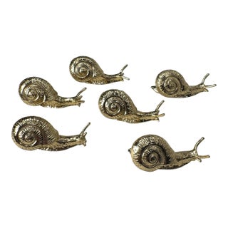 Vintage Figurative Snail Polished Solid Brass Cabinet Knobs, Set of 6 For Sale