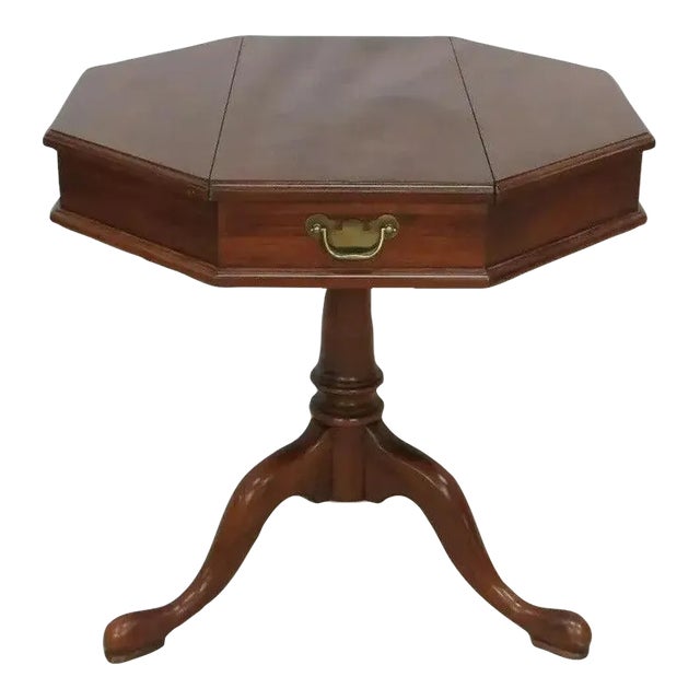 Henkel Harris Jefferson Black Cherry Octagon Flip Top Pedestal Center Side Table For Sale