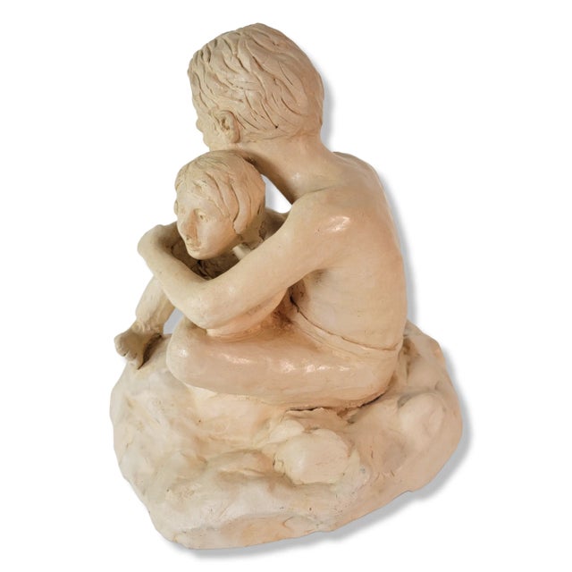 Mid-Century Modern Vintage Boys Statue Figurine Signed Studio Art Beige Ceramic For Sale - Image 3 of 10