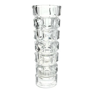 1980s Vintage Modernist Cubist-Style Geometric Stacked-Block Thin Tall Vase For Sale
