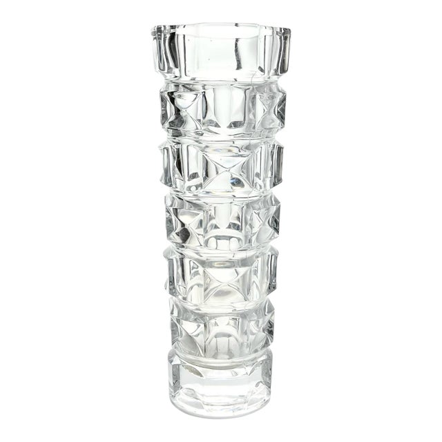 1980s Vintage Modernist Cubist-Style Geometric Stacked-Block Thin Tall Vase For Sale