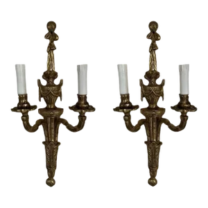 Pair, Vintage Italian Gilt Bronze Two-Light Wall Sconce
