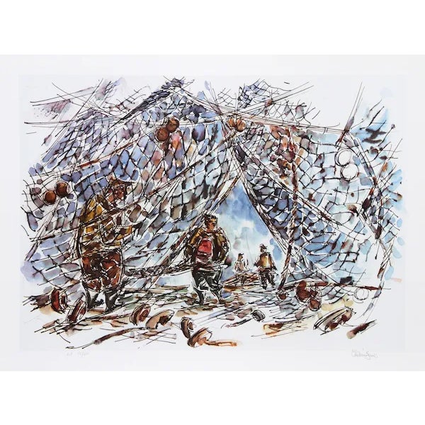 Gross, "Fishermen Mending Their Nets," Lithograph For Sale