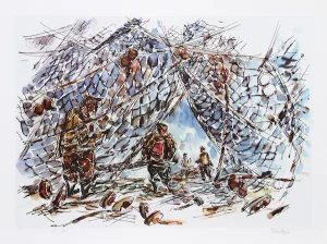 Gross, "Fishermen Mending Their Nets," Lithograph