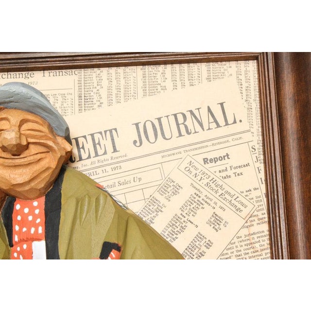 1976 "The Emperor of Wall Street" Duff Tweed Original Wood Relief Sculpture in Frame For Sale In Palm Springs - Image 6 of 8