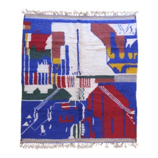 2020's Moroccan Abstract Wool Rug - 9.5 X 8.2 Ft For Sale