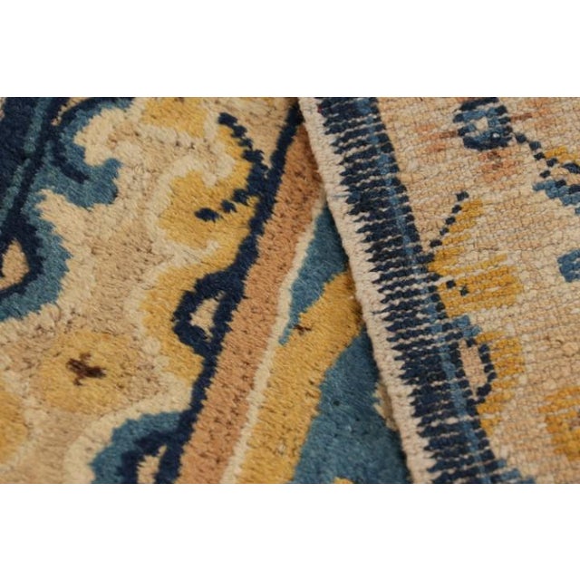 Textile Antique Ningxia Square Rug in Blue With Gold Floral Patterns, From Rug & Kilim For Sale - Image 7 of 7