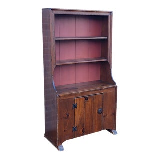 Dark American Knotty Pine Kitchen Step Back Cabinet Cupboard, C1950s For Sale