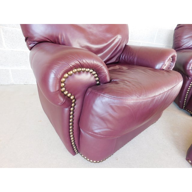 Animal Skin Chateau d'Ax Italian Leather Club Chairs & Ottoman For Sale - Image 7 of 11