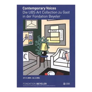 2004 Roy Lichtenstein 'Post Visual' Pop Art Blue, Peach & White Switzerland Offset Lithograph For Sale